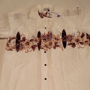 NWT Aloha Fashion Men's Cream and Brown Hawaiian Shirt Size L